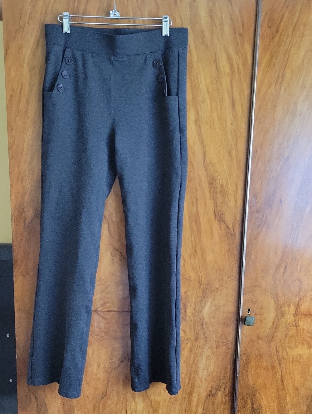 Betabrand Black Straight-Leg Knit Pants with Buttoned Pockets